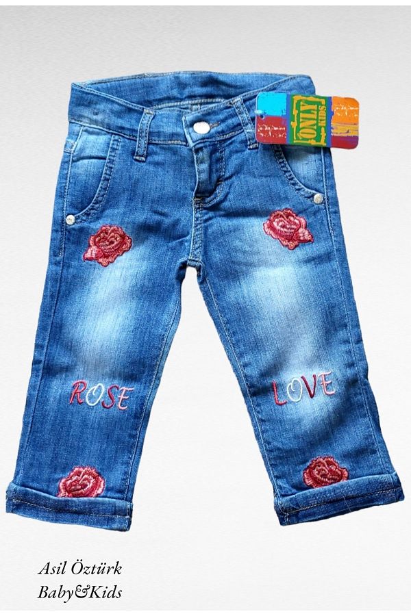 SAM2ONLY Baby Girl Kids Embroidered Jeans Capri Pants Jean Denim Trendyol