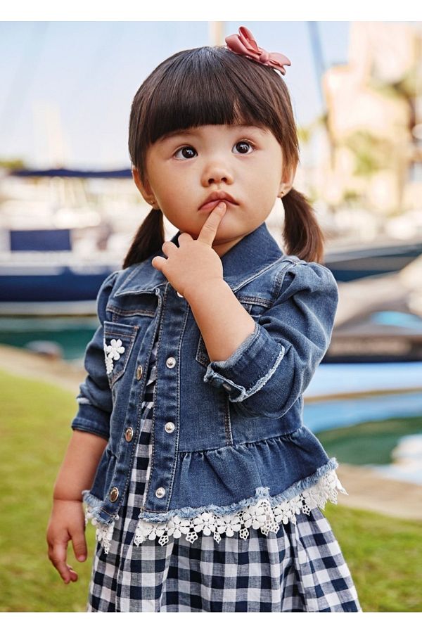Mayoral Baby Girl Flower Detailed Denim Jacket Trendyol