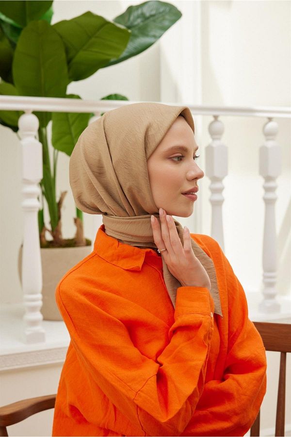 Şalland-Plain Silk Viscose Scarf Series Latte 1