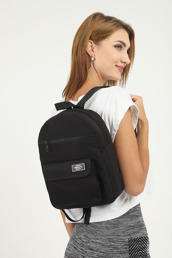 Shaka Black U15 3 Compartment Front Pocket Detailed Canvas Fabric Unisex Backpack L 30 E 25 W 9 Trendyol