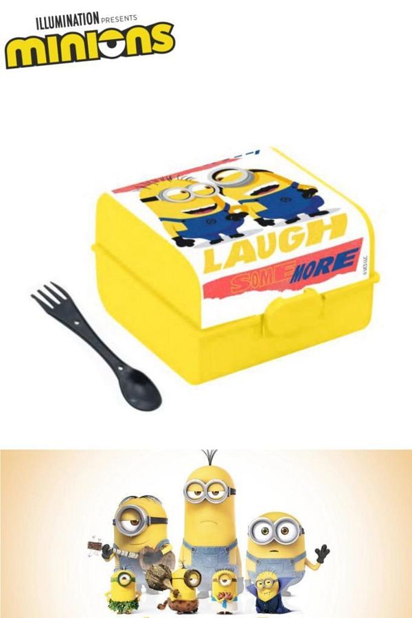 Flosoft-Licensed Minions Lunch Box, Patterned 3 Compartment Locked School Lunch Box with Fork and Spoon 1