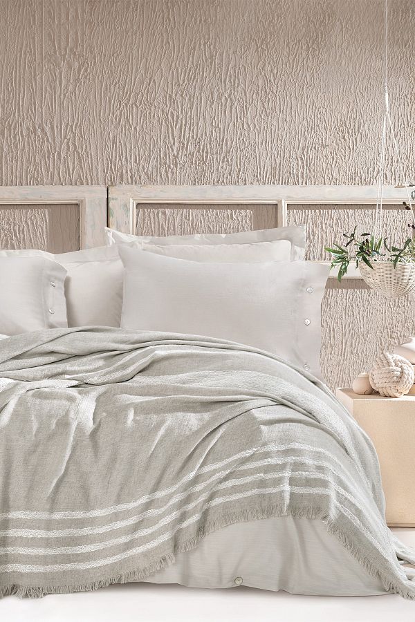 Yataş-Beige Theo Double Linen Bedspread 1