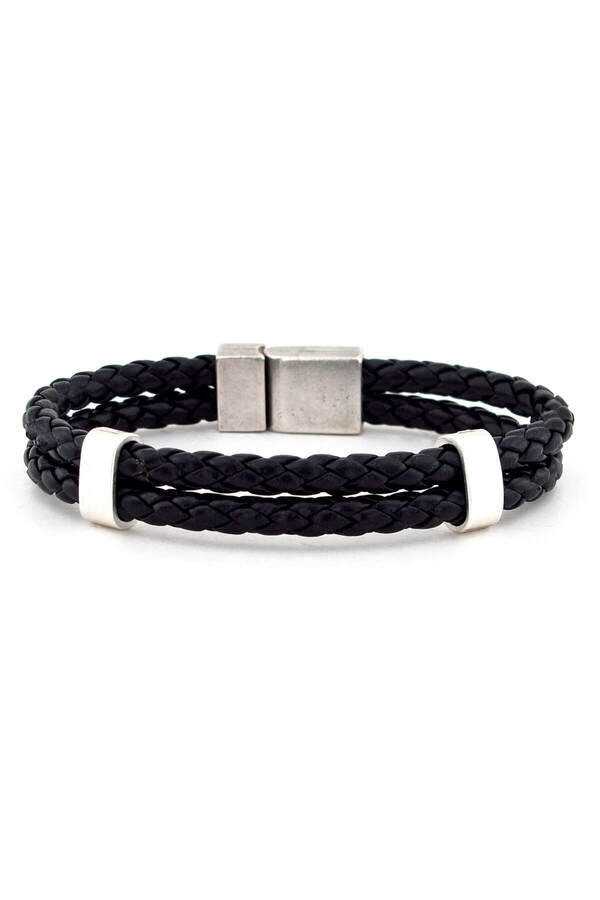 Solfera-Men's Black Knitted Leather Two-Line Bracelet BT454 1