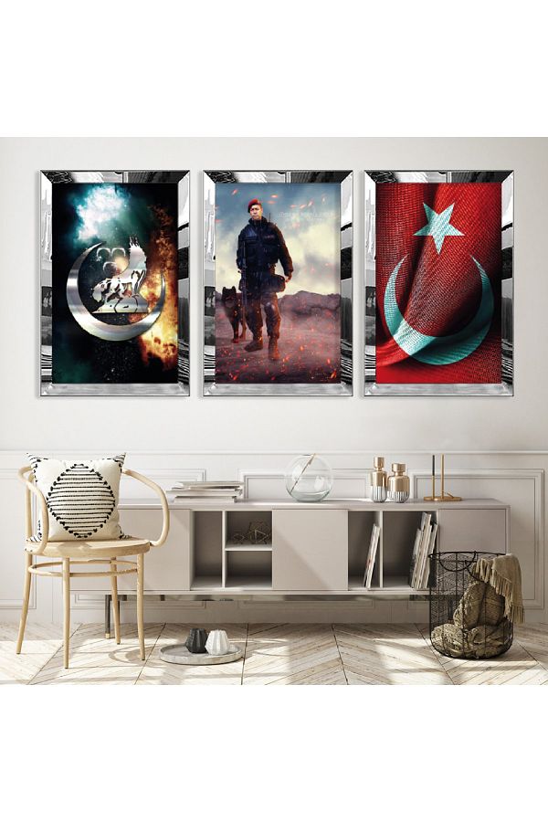 Zevahir Mobilya Dekorasyon-Turkish Power Triple Mdf Table Set with Silver Mirrored Plexi Frame 1