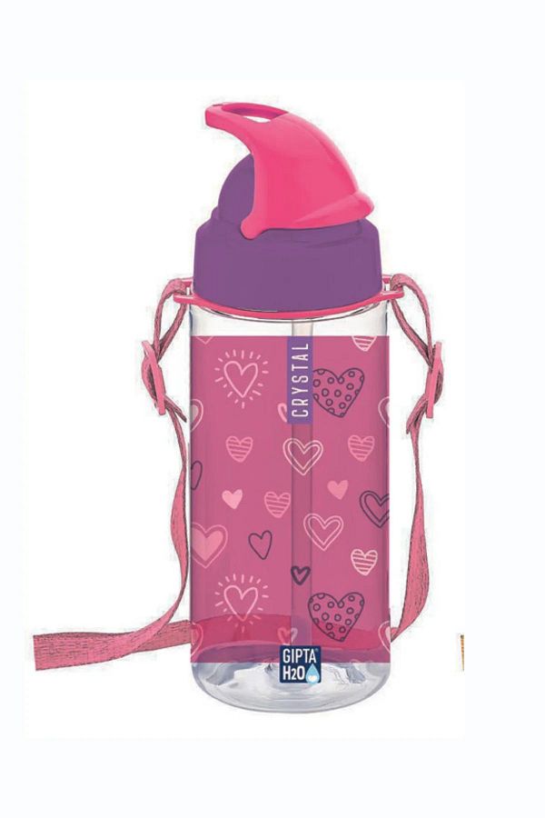 Gıpta-Crystal Tritan Patterned Water Bottle and Flask with Straw and Hanger String 500 Ml 1