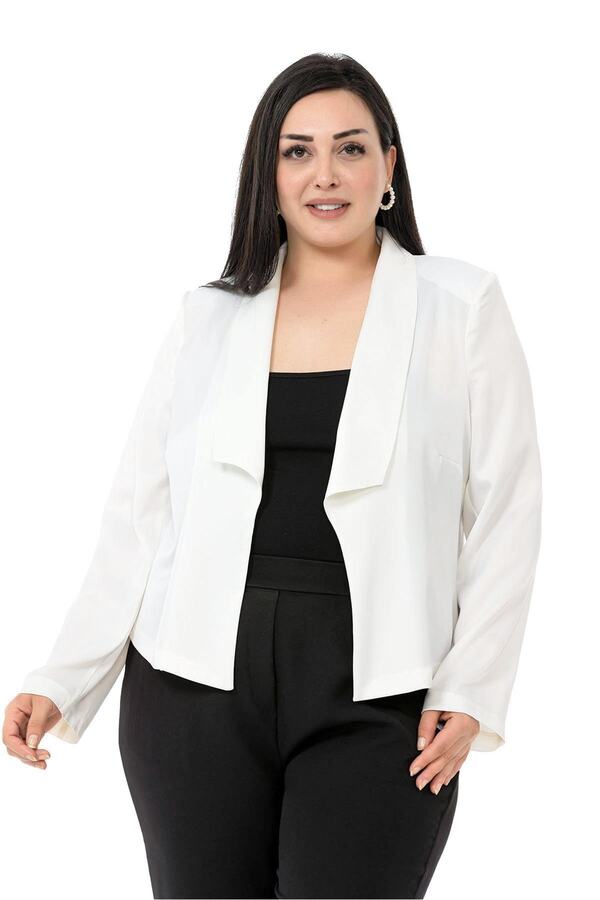 DISENTIS MODEST Plus Size Shawl Collar Unlined Short Satin White