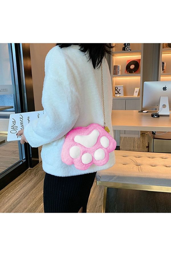 Köstebek-Hello Kitty Kawai Cat Paw Plush Bag with Chain Strap 1