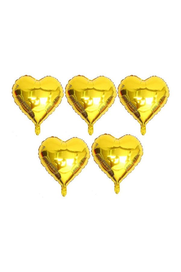 Patladı Gitti-5 Pieces Gold Heart Foil Balloon 15 Inch - 38 Cm 1