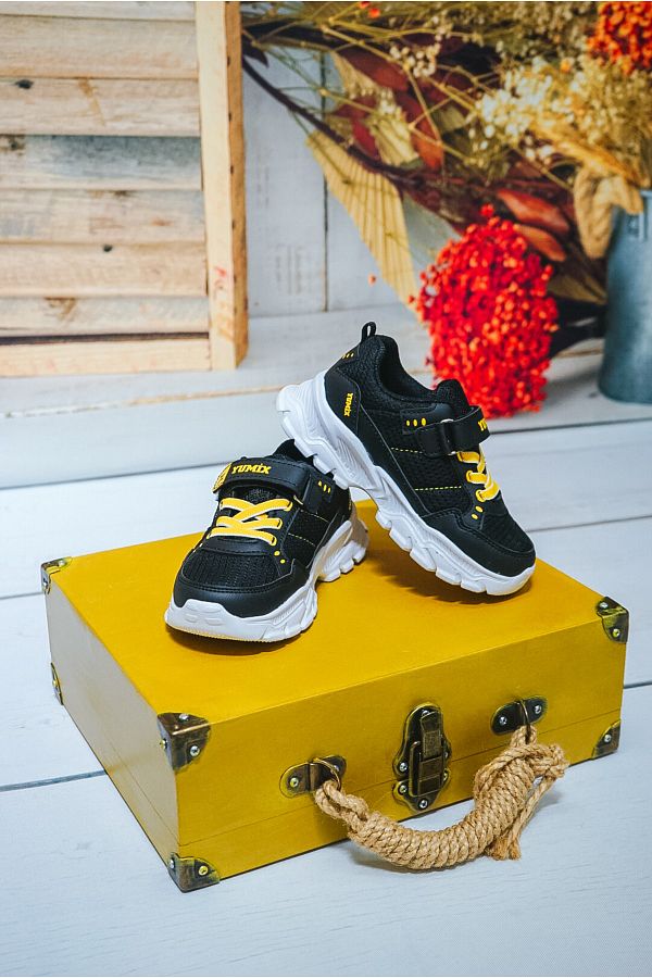 YUM X Black yellow Velcro Soft Flexible Sneaker Baby Kids Sports Shoes Trendyol