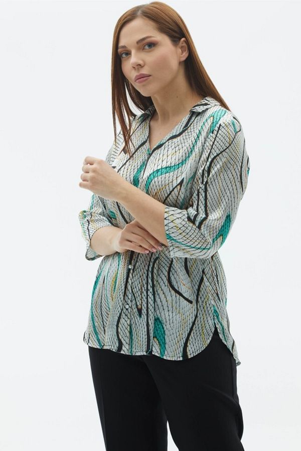 Selen Giyim-Plus Size Shirt Collar Python Pattern Blouse 1