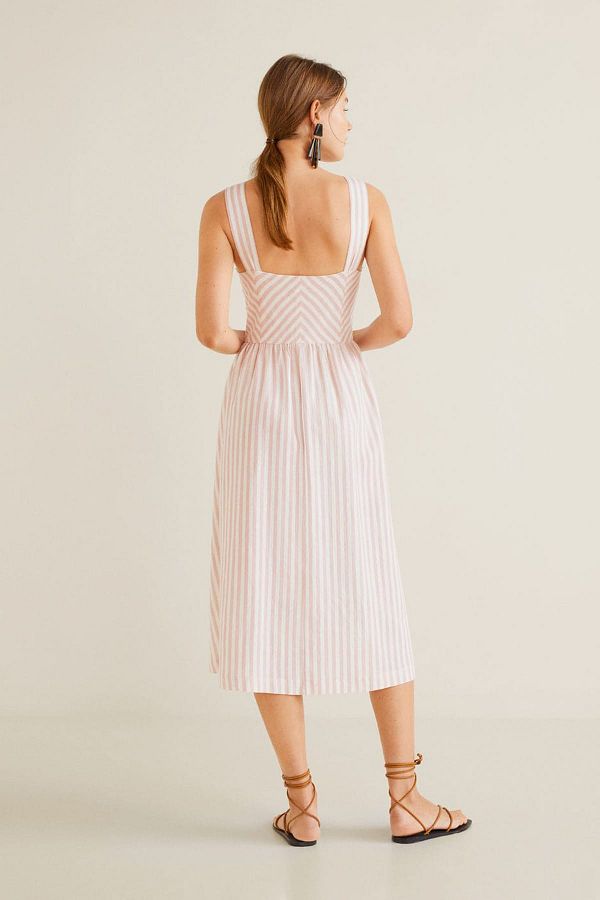 MANGO Women s Pastel Pink Striped Linen Dress 53000892 Trendyol