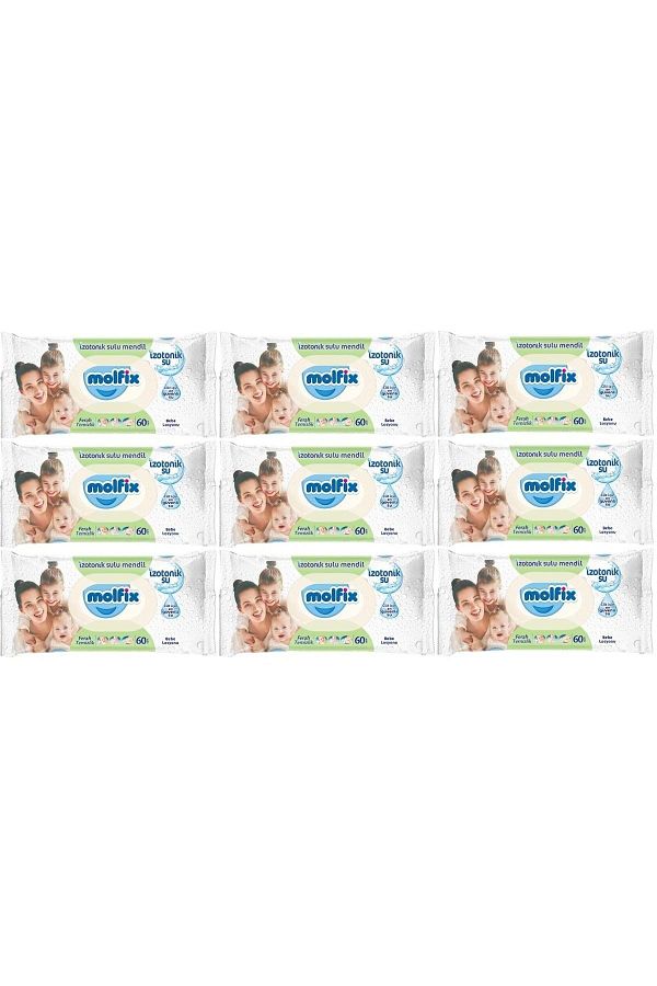 Molfix-Wet Towel Handkerchief Isotonic Fresh Cleaning Set of 9 60 Sheets with Plastic Lid 1