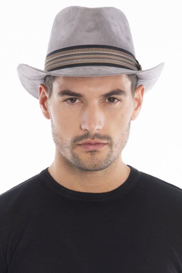 CosmoOutlet-Cowboy Model Nubuck Look Panama Trilby Unisex Gray Hat 1