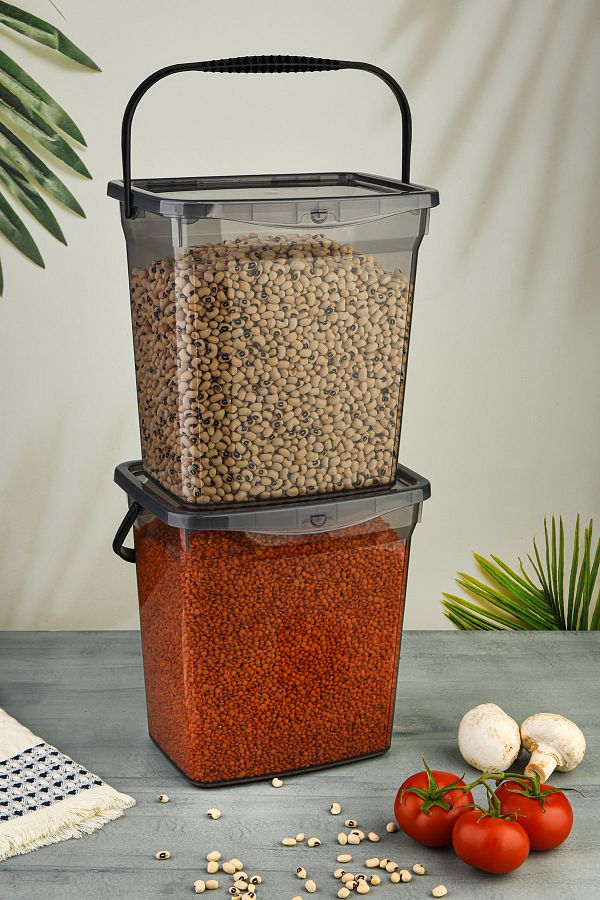 Pazarika-Mega Size 2-Piece Square Flour Pulses Container 6 Liters - Detergent Storage Box Container 2 Pieces Flour Storage Container 1