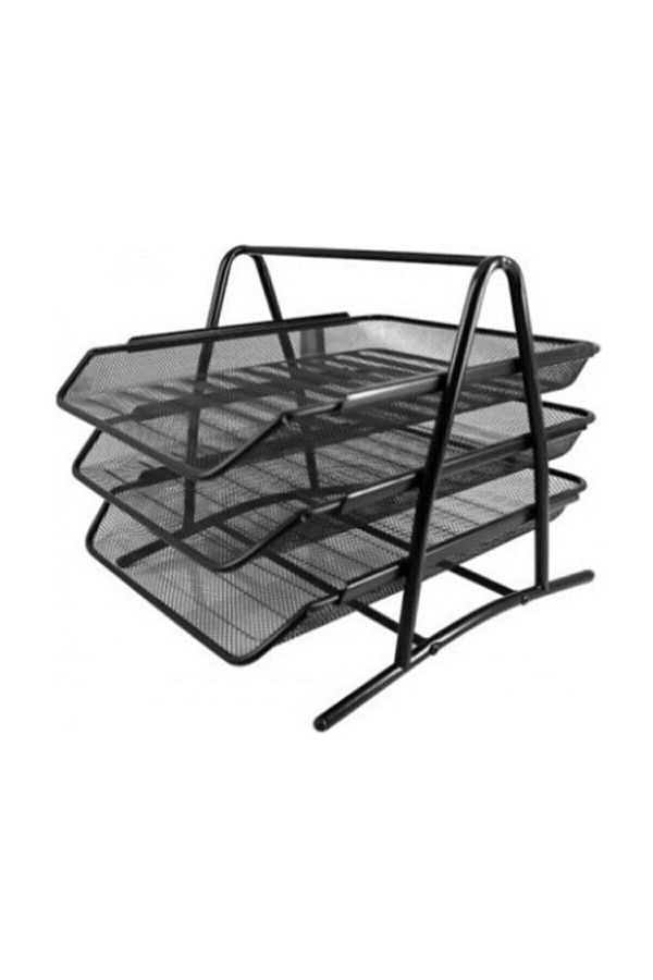 KRAF-Перфорирана метална полица за документи, 3 слоя, 460 гр., черна, FX 1