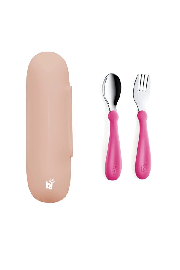 Babyjem Çatal Kaşık Saklama Kabı Gül Kurusu Paslanmaz Çelik Çatal Kaşık Seti