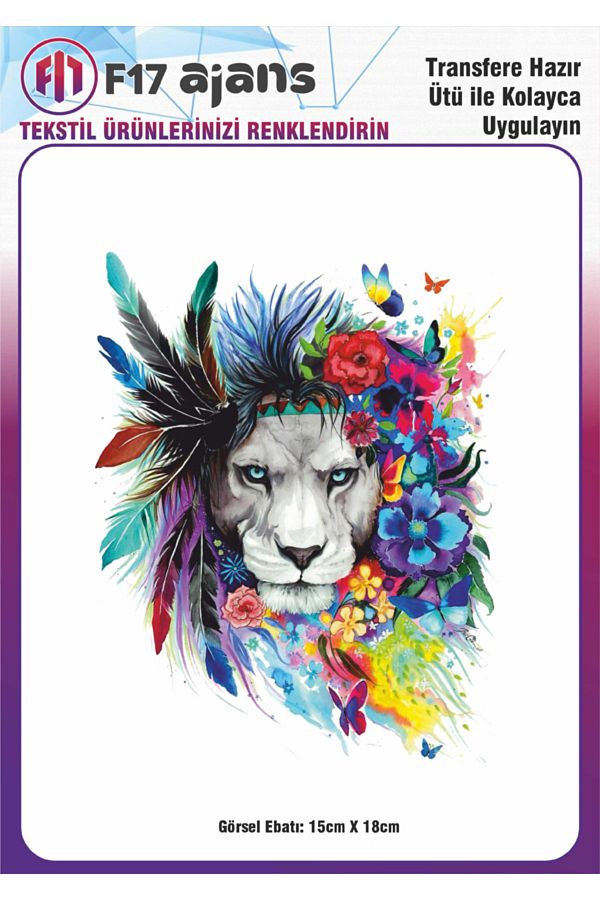 F17 Ajans-Dtf Transfer Printed Multicolored Lion - Iron-On Textile 1