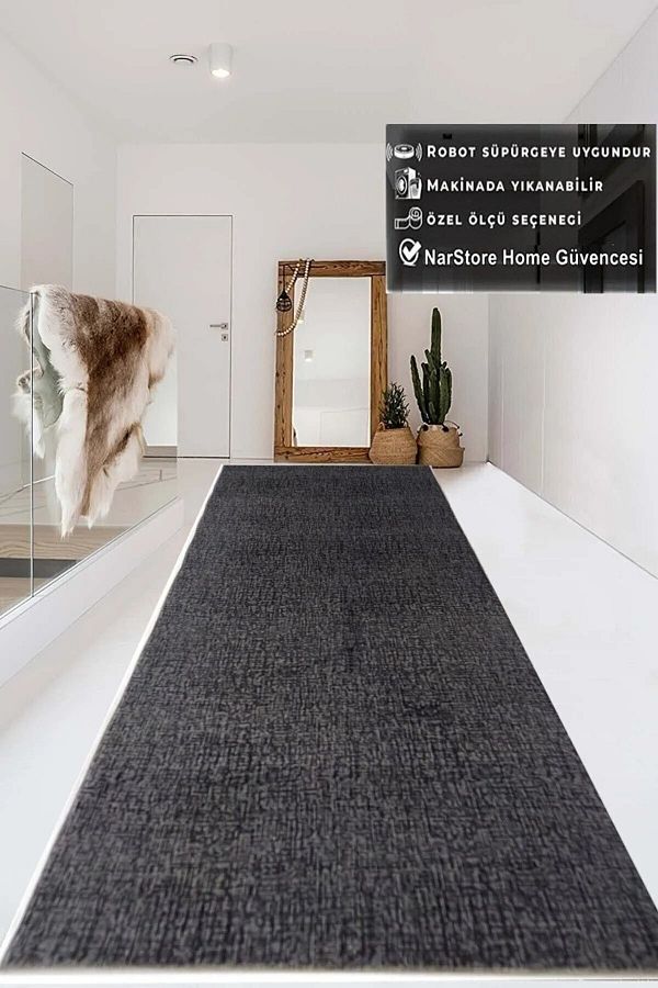 MACRO HOME-Plain Anthracite Pattern Washable Non-Slip Base Rug Living Room Carpet Kitchen Carpet Floor Mat 1