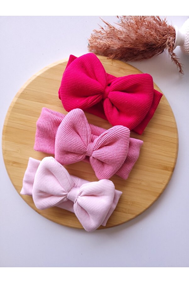 SeherBebeButik Kız Bebek & Çocuk Fiyonklu Bandana 3'lü Set