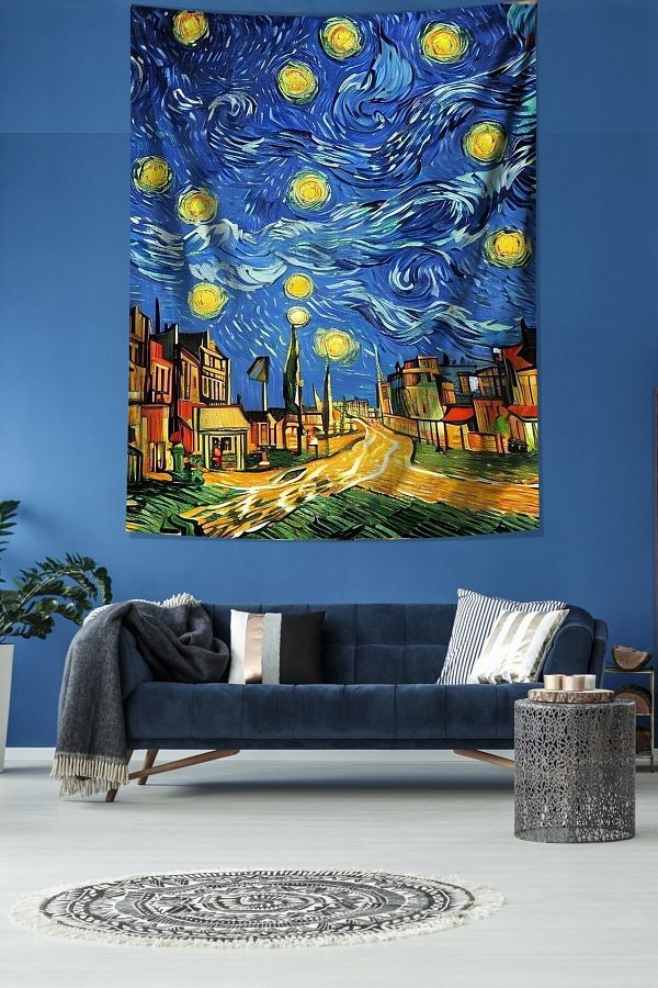 on the clouds Starry Nights Village Houses Van Gogh Stain Resistant Fabric Wall Cloth Wall Tapestry Tapestry Trendyol