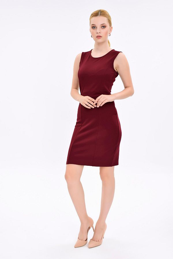 Hanna s Women s Burgundy Sleeveless Straight Tight Dress with Cups Trendyol