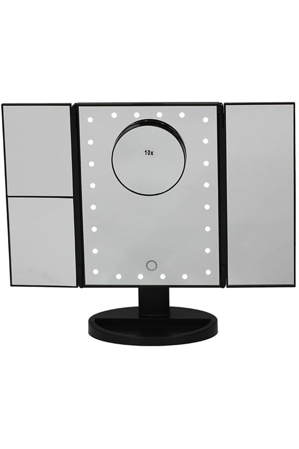LAND OF MYTH-Magnifying Makeup Mirror with 24 LED Lights, 3 Panels, Foldable, Touch Sensor (black) 1