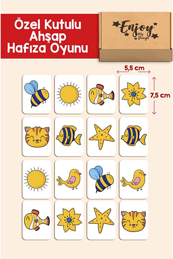 Enjoymydesign Ahşap Zeka Kartları Eşleştirme Oyunu Hafıza Kartı Kreş Ahşap Eğitici Puzzle Oyuncak