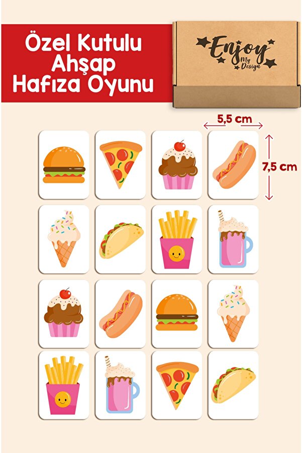 Enjoymydesign Yiyecekler Ahşap Hafıza Oyunu Zeka Eşleştirme Oyunu Hafıza Kartı Ahşap Eğitici Puzzle Oyuncak
