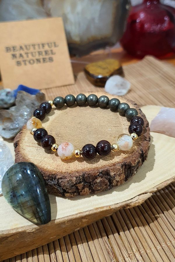 NBS Beautiful Naturel Stones Pyrite Garnet Citrine Natural Stone Bracelet Gives Strength and Durability Aa Quality