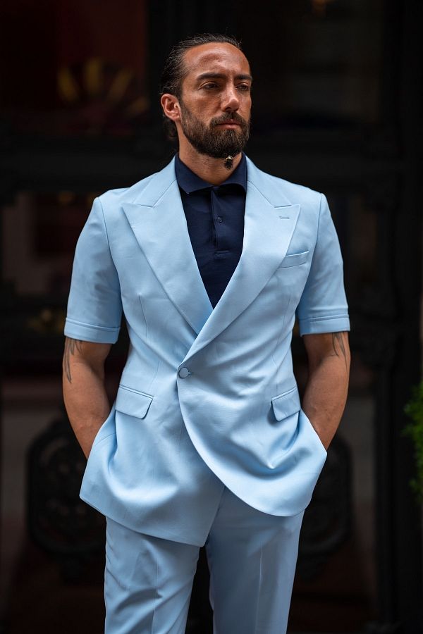 SARDINELLI Wide Collar Short Sleeve One Button Slim Fit Suit Trendyol