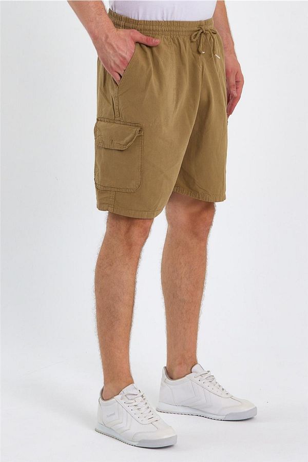 COOL TARZ Linen Men s Shorts Regular Fit Cargo Pocket Brown Lace up crepesrt01r01s Trendyol