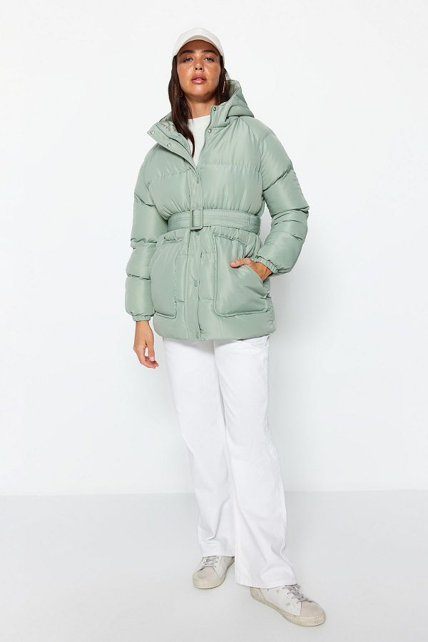 Trendyol Collection-Übergroßer wasserabweisender Mintmantel mit gewölbter Tür TWOAW23MO00188 1