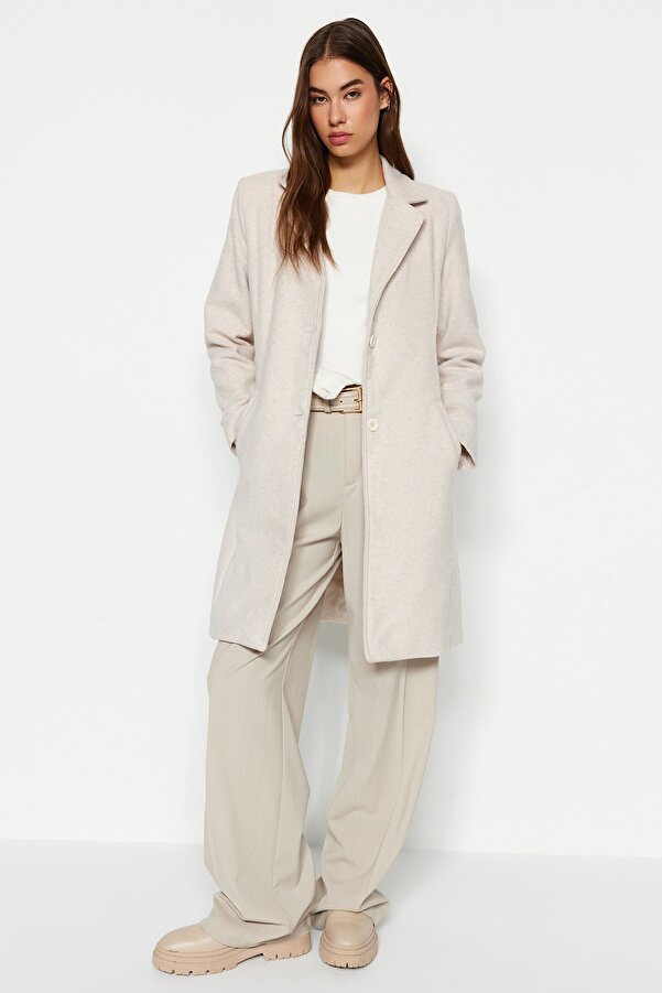 Trendyol Collection Stone Fitted Long Wool Stamp Coat