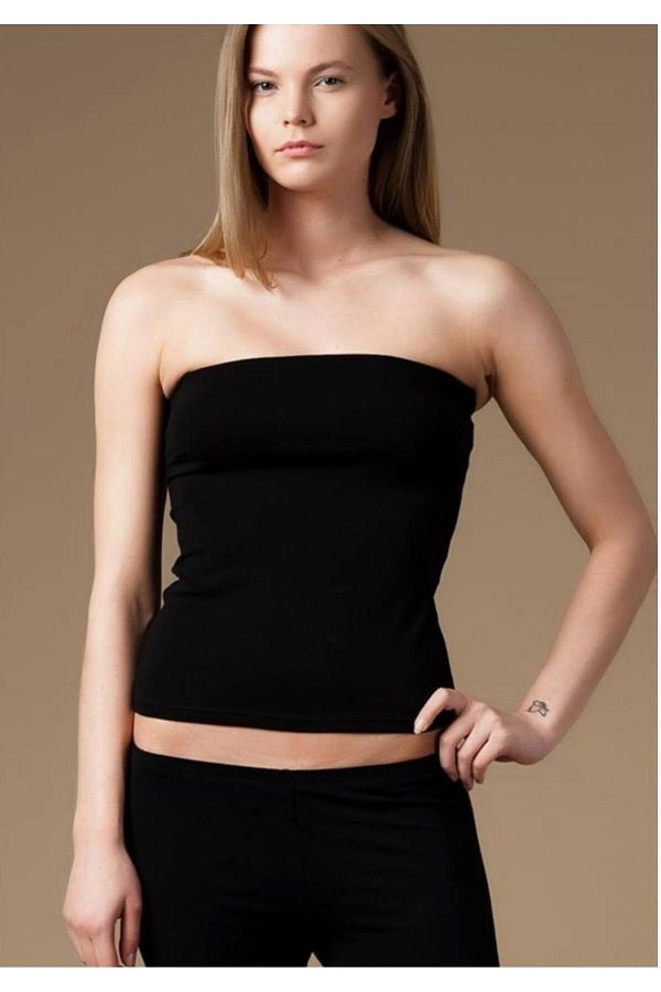An l Women s Strapless T Shirt Black New Season 1 Piece Economical Trendyol