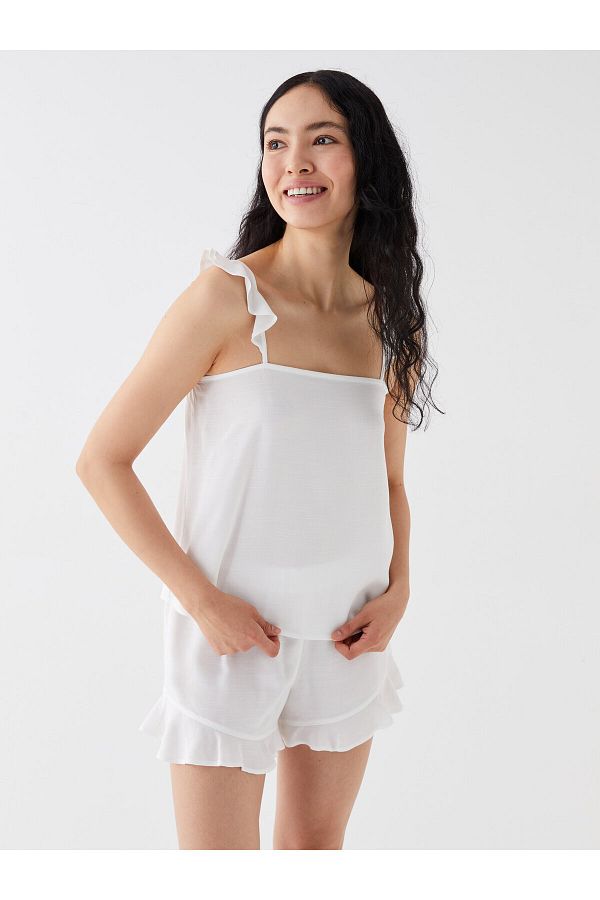 LC Waikiki-Čtvercový límec Straight Strap Poplin Dámské šortky Pyžamo Set 1