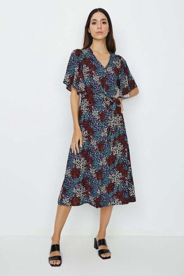 Select Moda-Women's Multicolored Buttoned Front V-Neck Dress 1