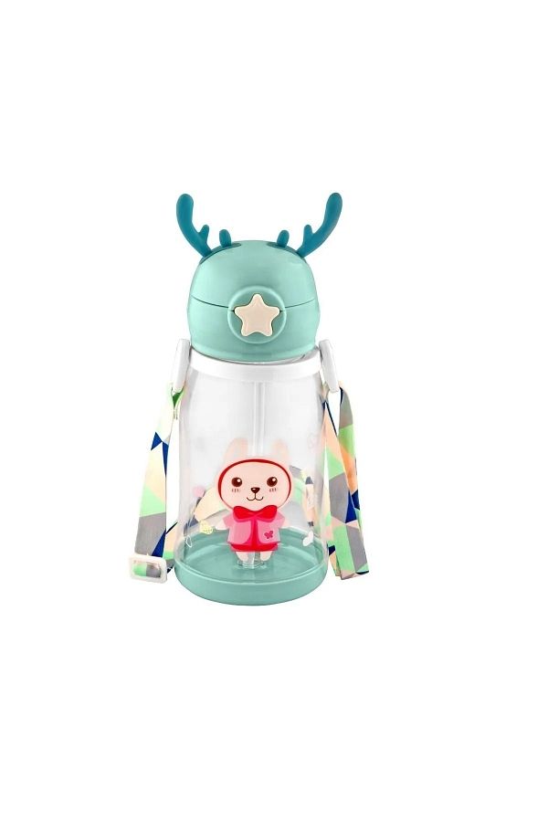 BEYZANA-500 ML Children's Water Bottle with Straw Easy Drinking Children's Water Bottle with Drip-Free Sticker Figure 1