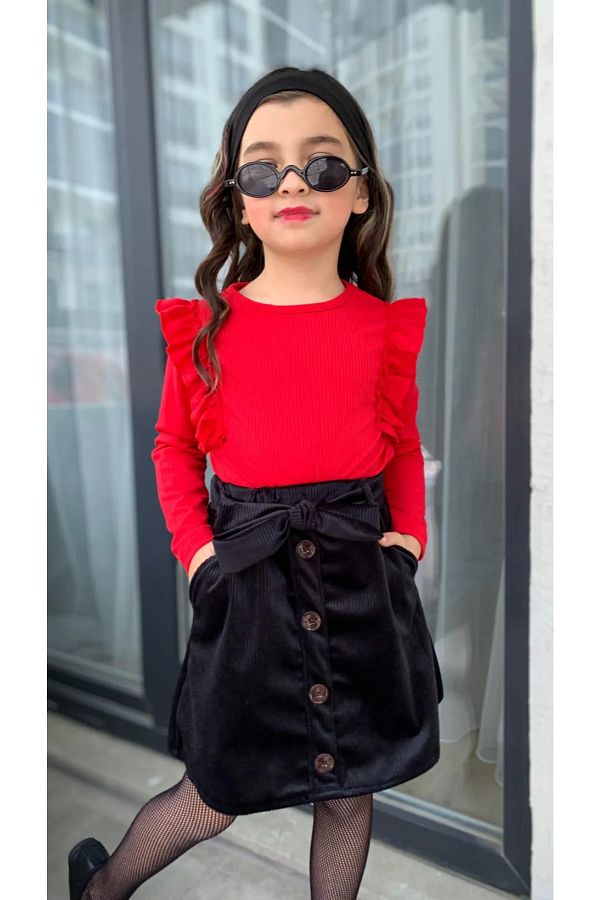 Red and black corduroy skirt discount