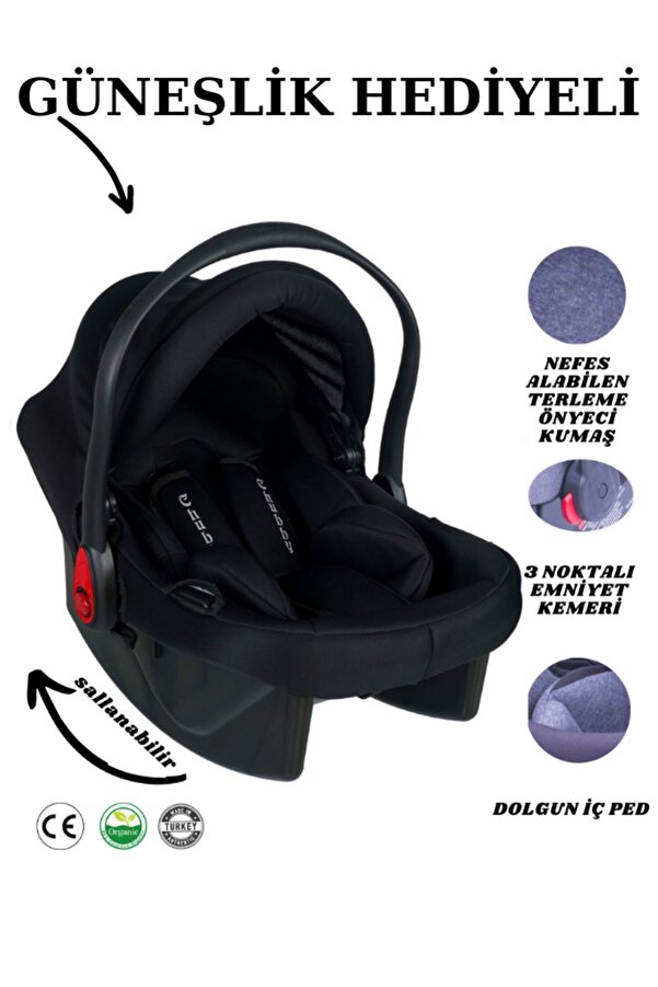 AYVELLA YENİ GÜNEŞLİKLİ LÜX PEDLİ EMNİYET KEMERLİ TAŞIMA PUSETİ ANA KUCAĞI OTO KOLTUĞUNA SABİTLENİR