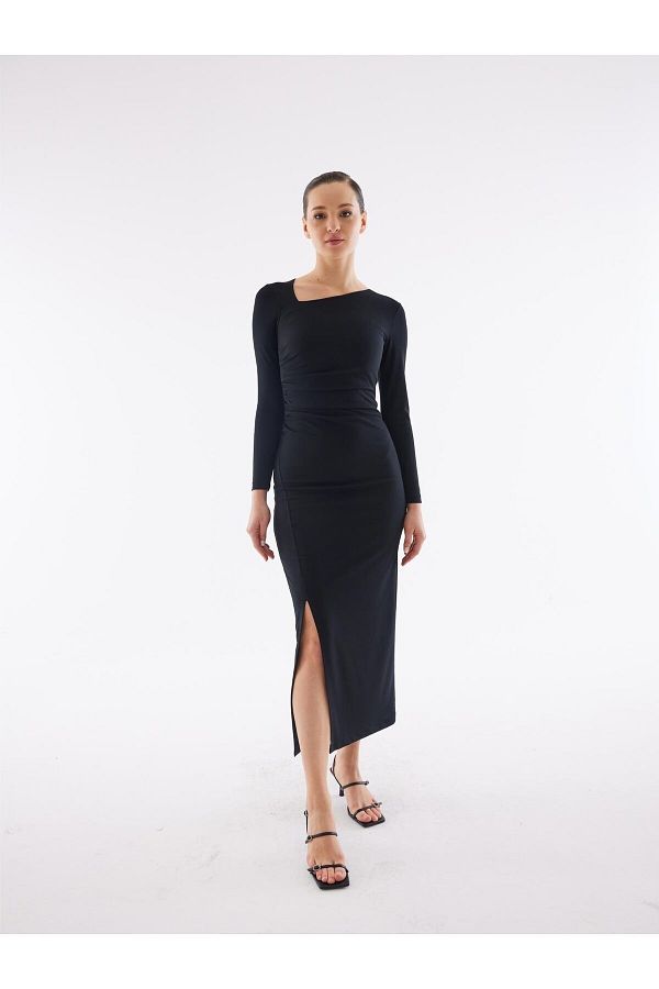 Asymmetrical collar dress deals