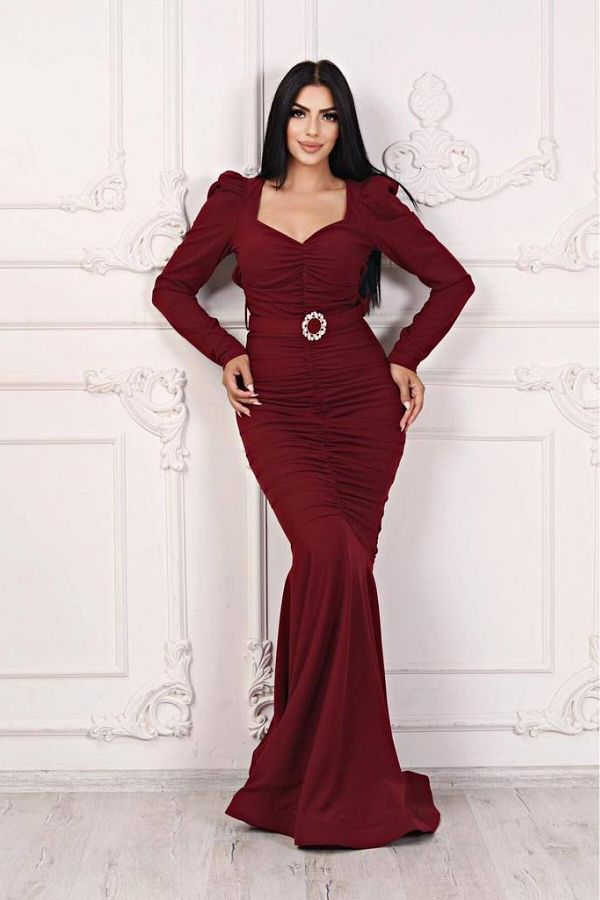 Matik Abiyem Scuba Crepe Design Pleated Low cut Fish Long Stylish Dress Evening Dress Trendyol