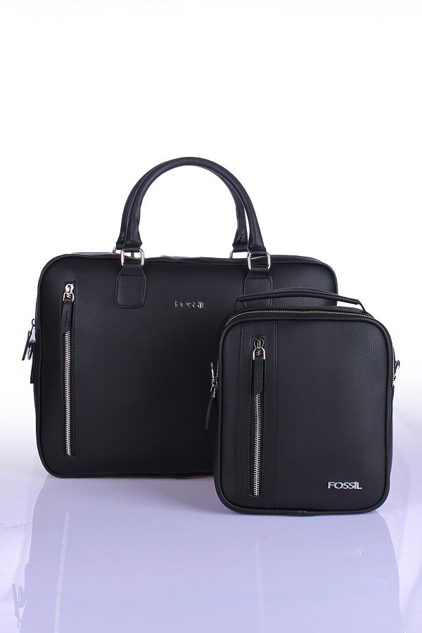 Fossil Combination Vegan Leather Laptop Bag Briefcase Handbag Unisex Stylish Design Black Trendyol