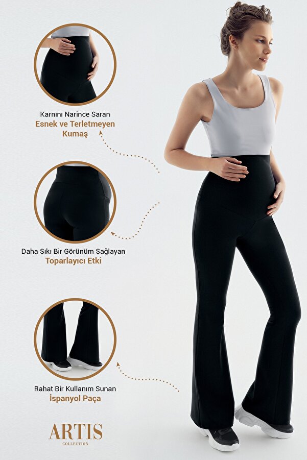 Artış Ispanyol Paça Yüksek Bel Esnek Toparlayıcı Hamile Tayt