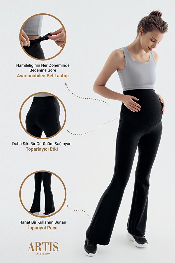 Artış Fitilli Ispanyol Paça Yüksek Bel Esnek Toparlayıcı Hamile Tayt