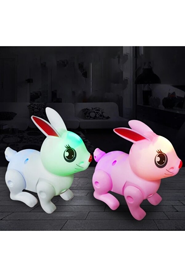 LRS STORE Oyuncak Tavşan Pembe Mekanik Zıplayan Işıklı Müzikli Hediye Oyuncak
