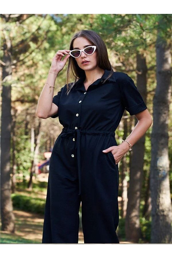Black drawstring jumpsuit outlet