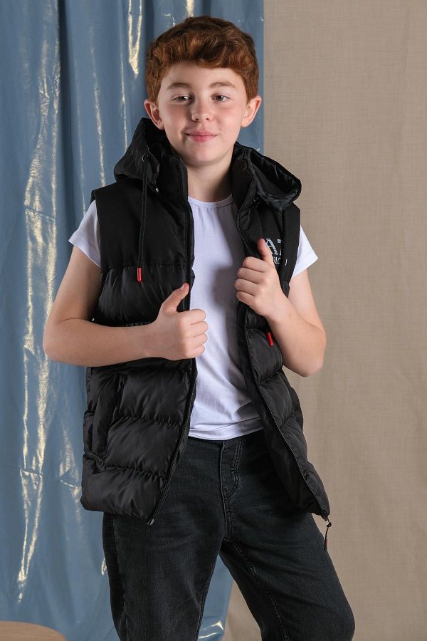Pina Kids Black Removable Hooded Waterproof Boys Puffer Vest Trendyol