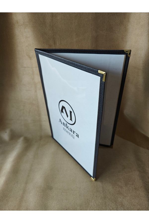 ankara menü-(1 Piece] Leather Binding A4 2 Sheets 4 Page Capacity Transparent, PVC, Acetate Menu Case 1