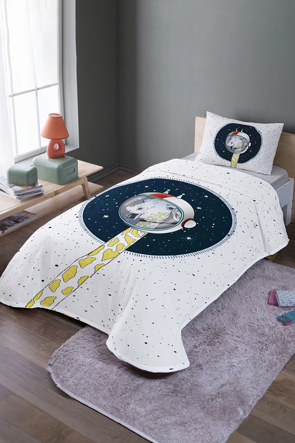EVPANYA-Cosmonaut Giraffe Patterned Single Pique Set and Bedspread 1