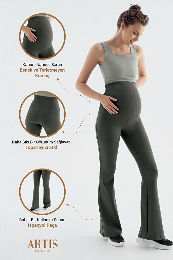 Artış Fitilli Ispanyol Paça Yüksek Bel Esnek Toparlayıcı Hamile Tayt